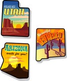 De Reisstickers van Utah, van Arizona en van New Mexico vector illustratie De Reisstickers van Utah, van Arizona en van New Mexico vector illustratie