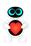 De robot met leuke ogen houdt rood die hart op witte achtergrond wordt geïsoleerd stock illustratie De robot met leuke ogen houdt rood die hart op witte achtergrond wordt geïsoleerd stock illustratie