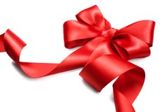 De rode boog van de satijngift Rood die lint op wit wordt geïsoleerd stock fotografie De rode boog van de satijngift Rood die lint op wit wordt geïsoleerd stock fotografie