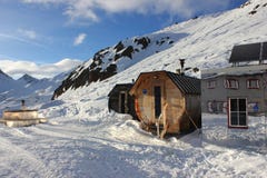 De sauna en de winter van Val Senales in Italië royalty-vrije stock foto's De sauna en de winter van Val Senales in Italië royalty-vrije stock foto's