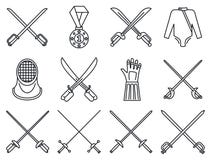 De schermende geplaatste sportpictogrammen, schetsen stijl vector illustratie De schermende geplaatste sportpictogrammen, schetsen stijl vector illustratie