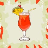 De schetscocktail van de plantersstempel, van Donker rum, sinaasappel en ananassap, suikerstroop, Grenadine, verpletterde Citroen vector illustratie De schetscocktail van de plantersstempel, van Donker rum, sinaasappel en ananassap, suikerstroop, Grenadine, verpletterde Citroen vector illustratie