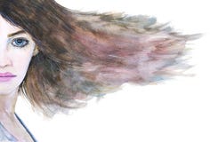 De schommeling van het het gezichtshaar van de waterverfvrouw op witte achtergrond stock illustratie De schommeling van het het gezichtshaar van de waterverfvrouw op witte achtergrond stock illustratie