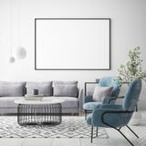 De spot op affichekader op hipster binnenlandse achtergrond, Skandinavische 3D stijl, geeft terug vector illustratie De spot op affichekader op hipster binnenlandse achtergrond, Skandinavische 3D stijl, geeft terug vector illustratie