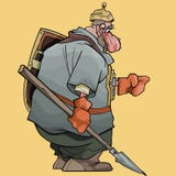 De strijder van de beeldverhaal fairytale mens met spear en schild stock illustratie De strijder van de beeldverhaal fairytale mens met spear en schild stock illustratie