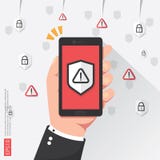 de telefoon van de handholding met aandacht die waakzaam teken met het symbool van het uitroepteken op het scherm waarschuwen het Royalty-vrije Stock Fotografie de telefoon van de handholding met aandacht die waakzaam teken met het symbool van het uitroepteken op het scherm waarschuwen het Royalty-vrije Stock Fotografie