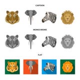 De tijger, leeuw, olifant, gestreepte, Realistische dieren plaatste inzamelingspictogrammen in beeldverhaal, vlak, zwart-wit stij Royalty-vrije Stock Afbeeldingen De tijger, leeuw, olifant, gestreepte, Realistische dieren plaatste inzamelingspictogrammen in beeldverhaal, vlak, zwart-wit stij Royalty-vrije Stock Afbeeldingen