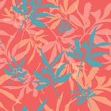 De tropische beige bladeren met roze olifant op witte seameless achtergrond herhalen vector illustratie De tropische beige bladeren met roze olifant op witte seameless achtergrond herhalen vector illustratie