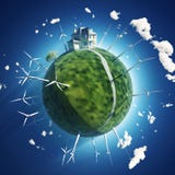 De turbine van het huis en van de wind op groene planeet stock illustratie De turbine van het huis en van de wind op groene planeet stock illustratie