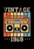 De uitstekende verontruste kleding van de boombox retro affiche van 1969 stock illustratie De uitstekende verontruste kleding van de boombox retro affiche van 1969 stock illustratie