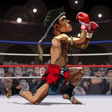De vechter muay Thai van de beeldverhaalmens in de ring stock illustratie De vechter muay Thai van de beeldverhaalmens in de ring stock illustratie
