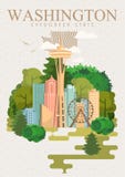 De vector Amerikaanse affiche van Washington De reisillustratie van de V.S. De kaart van de Verenigde Staten van Amerika Uitsteke royalty-vrije illustratie De vector Amerikaanse affiche van Washington De reisillustratie van de V.S. De kaart van de Verenigde Staten van Amerika Uitsteke royalty-vrije illustratie