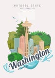 De vector Amerikaanse affiche van Washington De reisillustratie van de V.S. Kleurrijke de groetkaart van de Verenigde Staten van stock illustratie De vector Amerikaanse affiche van Washington De reisillustratie van de V.S. Kleurrijke de groetkaart van de Verenigde Staten van stock illustratie