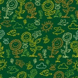 De vector groene zonnebloemen, de vogels en de bijen van de bordstijl herhalen patroon Geschikt voor giftomslag, textiel en behan royalty-vrije illustratie De vector groene zonnebloemen, de vogels en de bijen van de bordstijl herhalen patroon Geschikt voor giftomslag, textiel en behan royalty-vrije illustratie