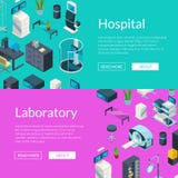 De vector isometrische illustratie van de het Webbanner van het ziekenhuispictogrammen stock illustratie De vector isometrische illustratie van de het Webbanner van het ziekenhuispictogrammen stock illustratie