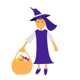 De vectorheks van Halloween met een mand en een blauw kledings blauw haar en een blauwe heks Ha royalty-vrije illustratie De vectorheks van Halloween met een mand en een blauw kledings blauw haar en een blauwe heks Ha royalty-vrije illustratie