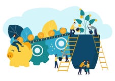 De vectorillustratie, die een bloem met muntstukken en geld kweken, gevend voor een bloem, het water geven muntstukken, het kweke stock illustratie De vectorillustratie, die een bloem met muntstukken en geld kweken, gevend voor een bloem, het water geven muntstukken, het kweke stock illustratie