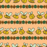 De vectorpastelkleur oranje bijen en de bloemenstrepen herhalen patroon Geschikt voor giftomslag, textiel en behang vector illustratie De vectorpastelkleur oranje bijen en de bloemenstrepen herhalen patroon Geschikt voor giftomslag, textiel en behang vector illustratie