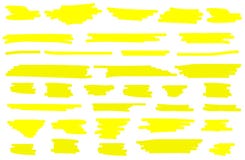 De vectorreeks van de highlighterborstel Gele getrokken hand stock illustratie De vectorreeks van de highlighterborstel Gele getrokken hand stock illustratie