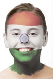 De verf van het gezicht - vlag van India stock afbeeldingen De verf van het gezicht - vlag van India stock afbeeldingen