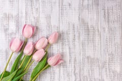 De verse roze tulp bloeit boeket op witte houten rustieke lijst stock foto De verse roze tulp bloeit boeket op witte houten rustieke lijst stock foto