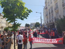 De viering van de arbeidersdag in avenida almerint reis stock afbeelding De viering van de arbeidersdag in avenida almerint reis stock afbeelding