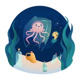 De vis zwemt onder plastic oceaanverontreiniging Concept nul afval vector illustratie De vis zwemt onder plastic oceaanverontreiniging Concept nul afval vector illustratie