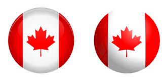 De vlag van Canada onder 3d koepelknoop en op glanzende gebied/bal stock illustratie De vlag van Canada onder 3d koepelknoop en op glanzende gebied/bal stock illustratie