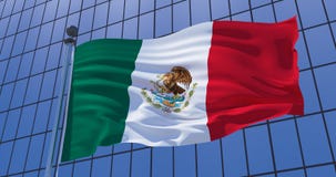 De vlag van Mexico op wolkenkrabber de bouwachtergrond 3D Illustratie royalty-vrije stock fotografie De vlag van Mexico op wolkenkrabber de bouwachtergrond 3D Illustratie royalty-vrije stock fotografie