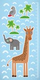 De vogel en de palmen van de girafpapegaai op blauwe achtergrondkinderenhoogte meten muursticker Vector stock illustratie De vogel en de palmen van de girafpapegaai op blauwe achtergrondkinderenhoogte meten muursticker Vector stock illustratie