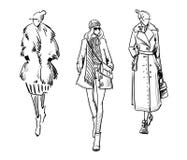 De winter ziet eruit Manierillustratie, vector zwart-witte schets stock illustratie De winter ziet eruit Manierillustratie, vector zwart-witte schets stock illustratie