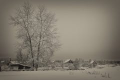 De de winteravond in het dorp, Rusland, zwart-witte foto, stemde antiquiteit stock foto De de winteravond in het dorp, Rusland, zwart-witte foto, stemde antiquiteit stock foto