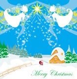 De winterlandschap met engelen en Kerstman vector illustratie De winterlandschap met engelen en Kerstman vector illustratie
