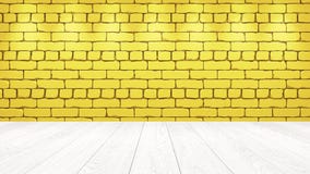De witte houten lijstbovenkant op de achtergrond is een gele oude baksteen Schijnwerpereffect op de muur - kan voor vertoning wor royalty-vrije illustratie De witte houten lijstbovenkant op de achtergrond is een gele oude baksteen Schijnwerpereffect op de muur - kan voor vertoning wor royalty-vrije illustratie