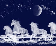 De zilveren Paarden van de Geest van de Maan Oceaan vector illustratie De zilveren Paarden van de Geest van de Maan Oceaan vector illustratie
