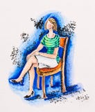 De zitting van de vrouw op een stoel stock illustratie De zitting van de vrouw op een stoel stock illustratie