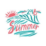 De zomer 2018 Hand getrokken inschrijving en palmblad en zon Royalty-vrije Stock Afbeeldingen De zomer 2018 Hand getrokken inschrijving en palmblad en zon Royalty-vrije Stock Afbeeldingen