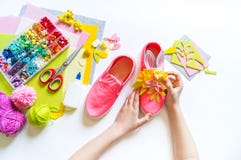 Decorate Pink Sneakers Diy. Easter Holiday Rabbit Royalty Free Stock Images