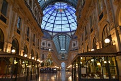 The decorated for Christmas shopping mall - Vittorio Emanuele II Gallery at dawn. stock photos The decorated for Christmas shopping mall - Vittorio Emanuele II Gallery at dawn. stock photos