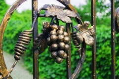 Decoratieve decoratie van een metaalomheining met gesmede elementen Bos van druiven royalty-vrije stock afbeeldingen Decoratieve decoratie van een metaalomheining met gesmede elementen Bos van druiven royalty-vrije stock afbeeldingen