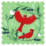 Decoratieve samenstelling met een van de vogel rode kardinaal en installatie motieven Vector illustratie stock illustratie Decoratieve samenstelling met een van de vogel rode kardinaal en installatie motieven Vector illustratie stock illustratie