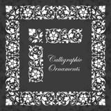 Decorative calligraphic ornaments, corners, borders and frames on a chalkboard background - for page decoration and design Stock Photo Decorative calligraphic ornaments, corners, borders and frames on a chalkboard background - for page decoration and design Stock Photo