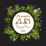 Happy New Year background with snowflakes and fir tree branches. Decorative Happy New Year background with snowflakes and fir tree branches stock illustration Happy New Year background with snowflakes and fir tree branches. Decorative Happy New Year background with snowflakes and fir tree branches stock illustration