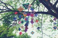 Decorative Mobile Spider web weaving hanging on tree royalty free stock image Decorative Mobile Spider web weaving hanging on tree royalty free stock image