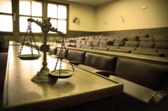 Decorative Scales Of Justice In The Courtroom Stock Photo