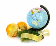 Decorazione del globo e di natale del mondo fotografia stock Decorazione del globo e di natale del mondo fotografia stock