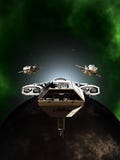 Deep Space Battle Fleet Formation Passing a Dark Planet royalty free illustration Deep Space Battle Fleet Formation Passing a Dark Planet royalty free illustration