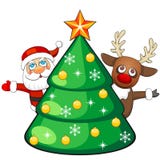 Deer And Santa Claus With Christmas Tree Royalty Free Stock Photos