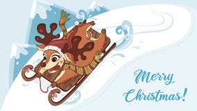 Deer on sleigh vector. Deer on sleigh winter scene vector illustration. Winter scene with deer skating on sleigh for royalty free illustration Deer on sleigh vector. Deer on sleigh winter scene vector illustration. Winter scene with deer skating on sleigh for royalty free illustration