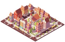 Del vector centro de ciudad isométrico polivinílico bajo viejo libre illustration Del vector centro de ciudad isométrico polivinílico bajo viejo libre illustration